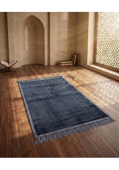 Royam Lüx Kalın Yumuşak Kaymaz Taban Peluş Seccade 70 X 110 Gri