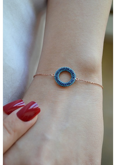 925 Ayar Gümüş Zirkon Taşlı Renk Halkası Bileklik - B031801 Rose Gold