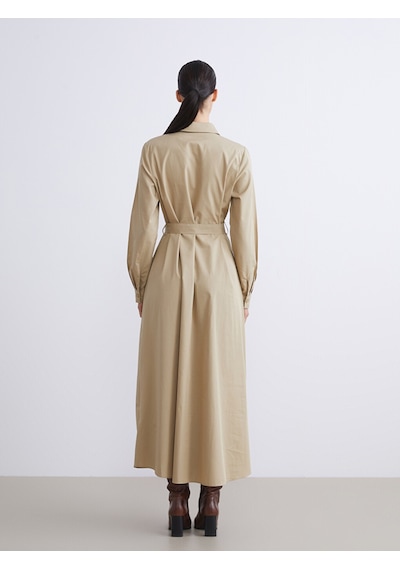 Lcwaıkıkı Classic Yeşil Beli Kuşaklı Poplin Gömlek Elbise