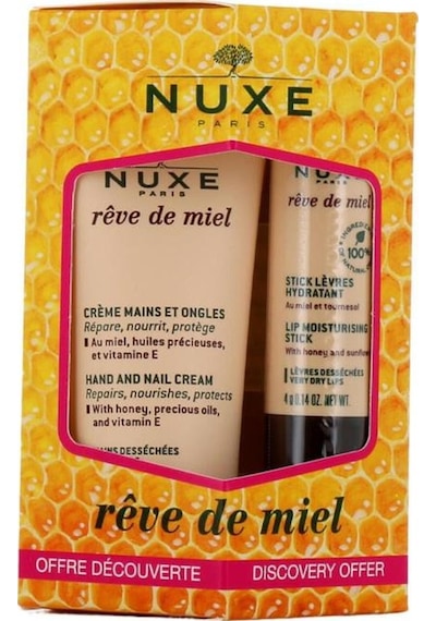 Nuxe Reve De Miel Hand and Nail Cream 30 ML + Moisturizing Lip Stick 4 G