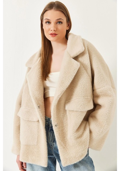 Shade Kadın Çift Cepli Oversize Peluş Mont 1611 60261097 - Bej