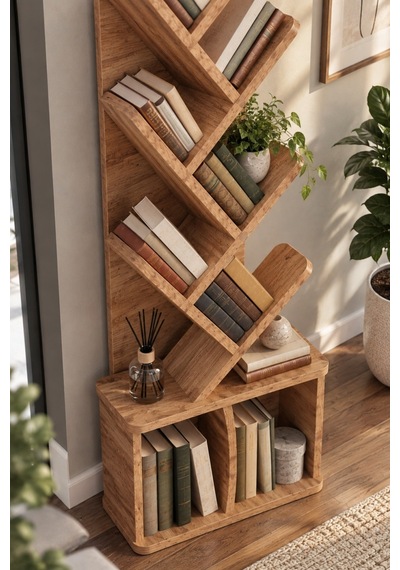 Sulorahome Yaprak Tasarım Eğimli Kitaplık Kahverengi 45x132 Cm