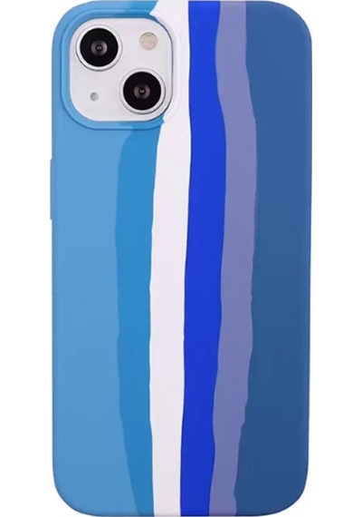 Smcase Apple Uyumlu iPhone 14 Kılıf Gökkuşağı Desenli Lansman Silikon
