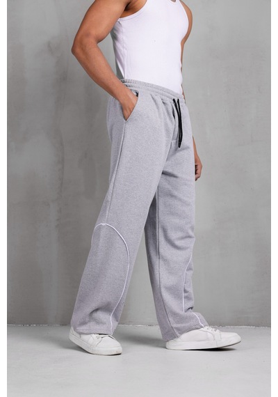 Dark Moda Erkek Oval Şeritli Baskılı Yazlık Baggy Eşofman Gri