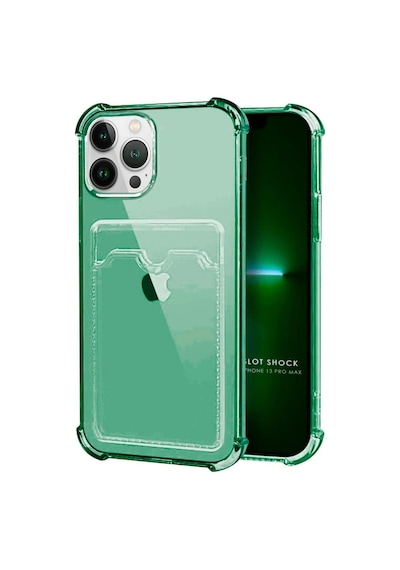 Apple Uyumlu iPhone 13 Pro Max Kılıf Darbe Emici Köşe Korumalı Kartlıklı Cüzdanlı Silikon Kapak Yeşil