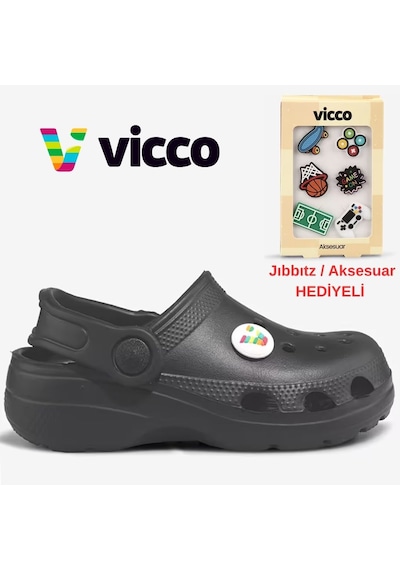 Vicco Didim Jıbbıtz Aksesuar Hediyeli Ortopedik Unisex Çocuk Terlik siyah