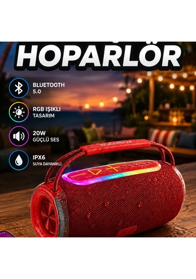 Rgb Işıklı 20w Kablosuz Bluetooth Hoparlör Usb Sd Aux Destekli