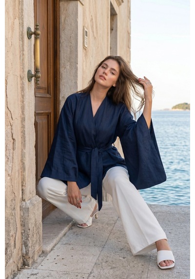 Kadın Kuşaklı Kimono 1177 Lacivert
