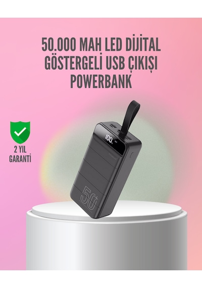 50.000 Mah Ultra Güçlü Powerbank 4 Usb Çıkışlı, Led Dijital Göstergeli, Hızlı Şarj Semeglbl - 76 Destekli Tnabi siyah