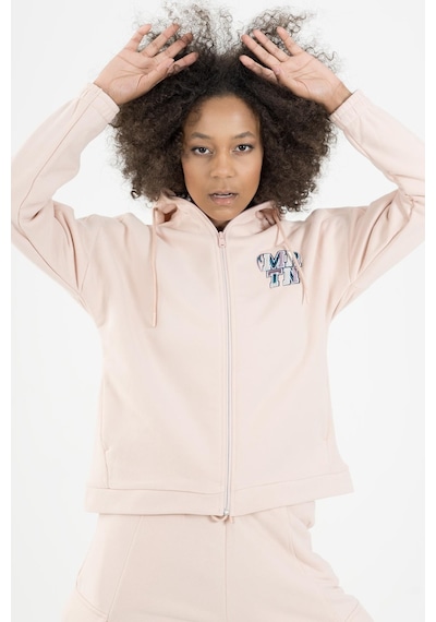 Maraton Sportswear Comfort Kadın Kapşonlu Uzun Kol Basic Pudra Tracktop 22972-pudra Pudra