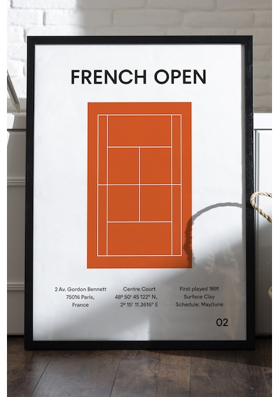Fransa Açık Roland-garros Siyah Ahşap Çerçeveli Poster, Dekoratif Tenis Duvar Tablosu