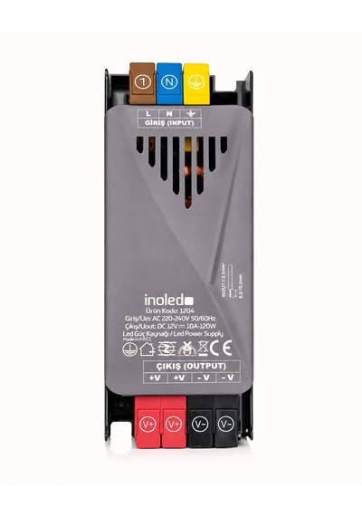 İnoled 1204 - 10a 120w 12v Led Güç Kaynağı Kısa Devre Korumalı Adaptör Şerit Led Trafo 220v Ac 12v Dc Dönüştürücü Yüksek Verimli, Güvenli, Uzun Ömürlü Led Trafo 10 A