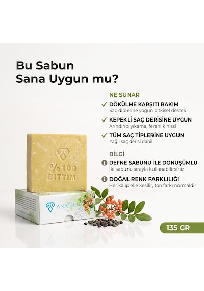 Lexroo Mesopatamia Collection, Saf Bıttım%100, Hakiki Siirt Doğal Sabunu, Yağlı Kepekli Saçlar