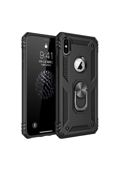 Newface Apple Apple iPhone Uyumlu  Xs Max Kılıf Sofya Yüzüklü Silikon Kapak - Siyah