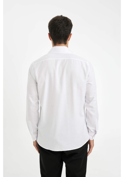 DeFacto Slim Fit Dar Kesim Oxford Basic Düz Pamuk Karışımlı Uzun Kollu Beyaz Gömlek R4340AZ24AUWT34