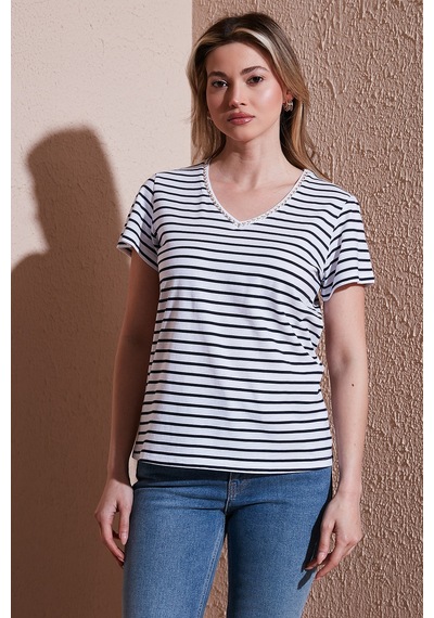 Fashion Friends Bayan T Shirt 25y0478k1 Lacivert-çizgili Lacivert-çizgili Lacivert