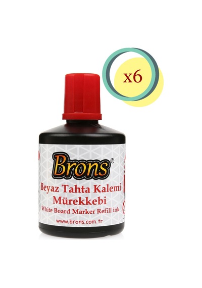 Brons Beyaz Tahta Kalemi Mürekkebi 100 Cc 6 Adet Kırmızı