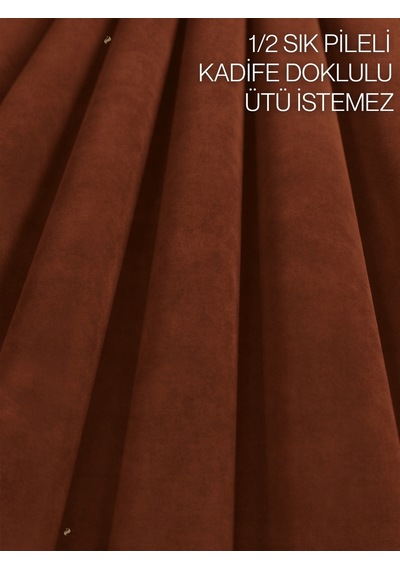 Br Demor Home 1/2 Sık Pile Kiremit Rengi Kadife Dokulu Fon Perde Ütü İstemez En Çok Satılan