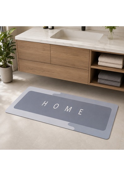 Kauçuk Kaymaz Tabanlı Ultra Emici Banyo Paspası 50x120 Cm Hızlı Kuruyan Paspas Gri