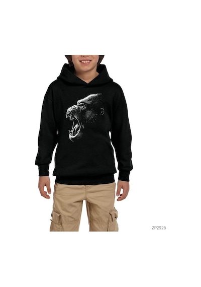 Zepplin Giyim King Kong Face Siyah Çocuk Kapşonlu Sweatshirt