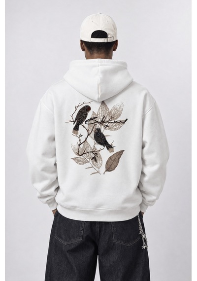 Respire Erkek Botanical Patch Detaylı Oversize Hoodie Ekru