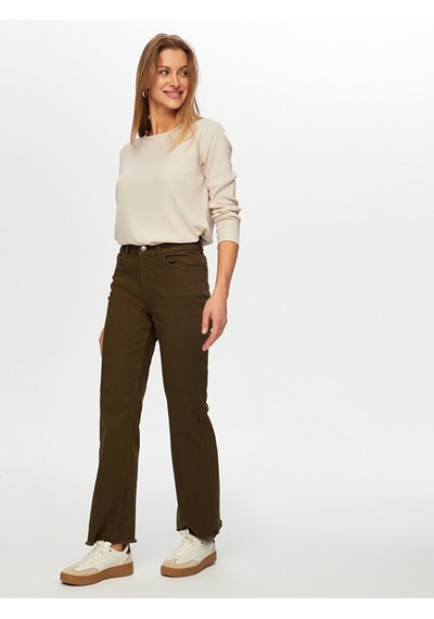 Faik Sönmez Wide Leg Fit Renkli Jean Pantolon W26jpn001 Uw26jpn00154 Haki