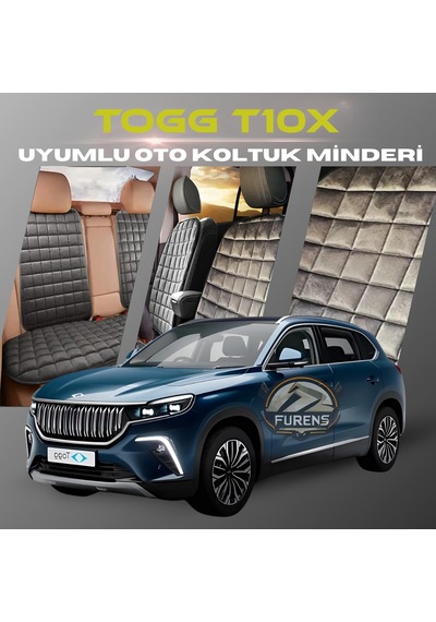Togg T10x Antrasit Renk Tay Tüyü Cepli & Terletmez Sırtlı Oto Koltuk Minder Seti - Koltuk Koruma Kılıfı Ön & Arka Tam Set