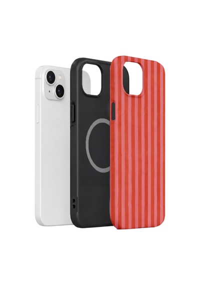 Apple iPhone Uyumlu 13 Vorian Çift Katmanlı Magsafe Kılıf Tomato Red Stripe
