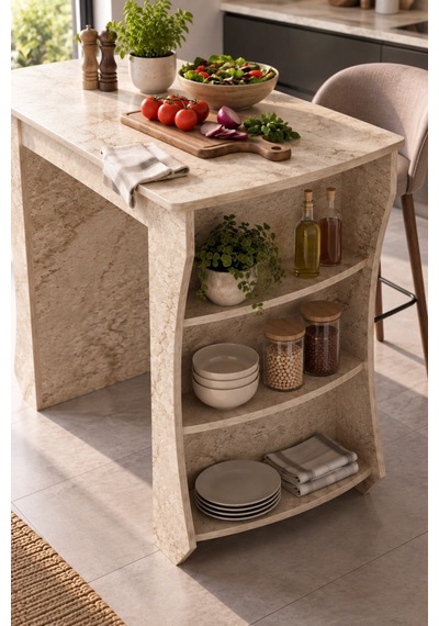 Sulorahome Mutfak Adası Ve Kahvaltı Masası Raflı Çok Amaçlı Masa 120x60 Cm Traverten - Rossini Sulorahome Mutfak Adası Ve Kahvaltı Masası Raflı Çok Amaçlı Masa 120x60 Cm Traverten - Rossini