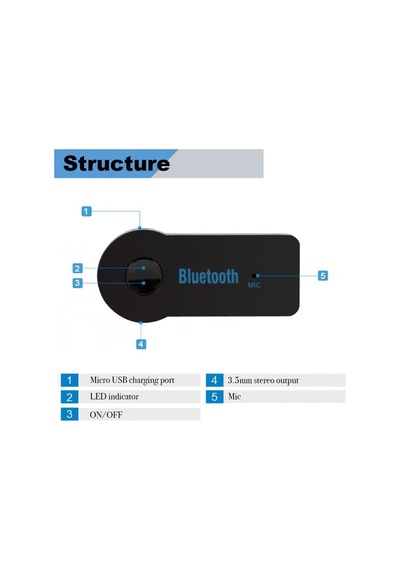 Senkiila Araba İçin Bluetooth Aux Adaptörü, Aux 3.5mm İle Kablosuz Ses Alıcısı Taşınabilir Eller Serbest Araç K 10"