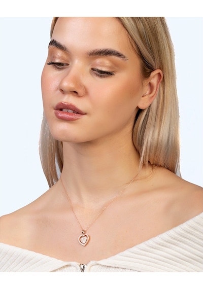 Tesbihane Zirkon Taşlı Kalp Model Rose Renk Kişiye Özel İsim Harf Yazılı Kolye