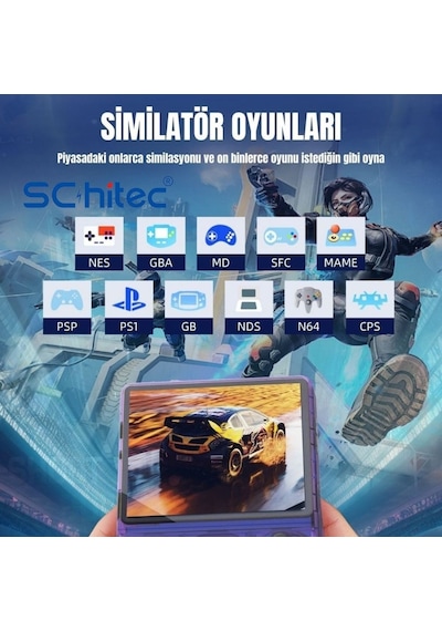 Schitec Retro Arcade R40s Pro Taşınabilir El Atari Konsolu 30.000 Oyunlu 98gb Yeşil