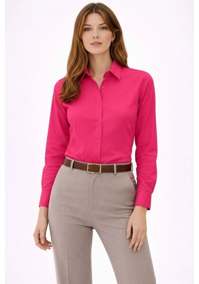 Kadın Uzun Kol Gömlek Düğmeli Klasik Yaka Günlük Ve Ofis Şıklığına Uygun - Fuşya