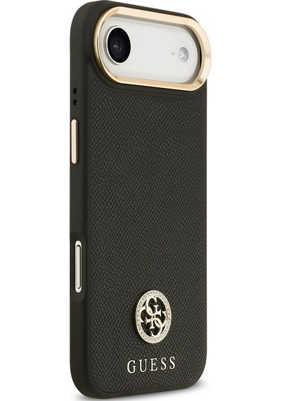 Apple Uyumlu iPhone 17 Air Kılıf Guess Lisanslı M-safeli Grained Yazı Ve Taşlı 4g Logolu Kapak Siyah Siyah