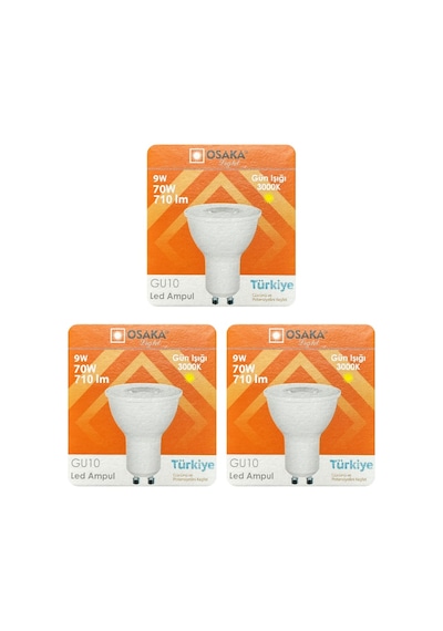 3 Adet Osaka 9w 70w Sarı Işık 3000k Gu10 Duylu Led Çanak Ampul