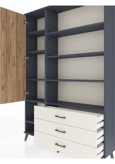 Arges Dolap 9 Raflı 3 Çekmeceli Tek Kapaklı 132x30x195 Antra... Antrasit