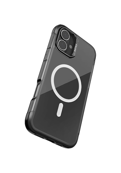 Apple Uyumlu iPhone 16 Kılıf Magsafe Raptic Air Serisi Airbag Tasarımlı Metal Köşelikli Şeffaf Kapak Siyah Siyah