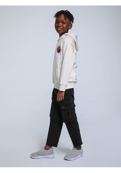 Jack Lions Erkek Çocuk Kapüşonlu Basketbol Baskılı 3 İplik Sweatshirt-14254 Krem