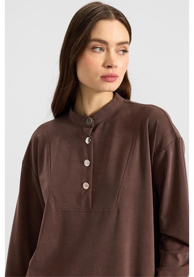 Olcay Metal Düğmeli Premium Kumaş Sweat Pantolon Takım Kahve 9405-tk