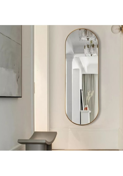 Model Alfa Dekoratif Ayna Boy Aynası Mdf 180cm X 62 Cm Elips Ayna 180 X 60 Gold