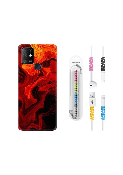 Infinix Hot 10 Kılıf Kablo Koruyuculu Red Orange Zigzag 1695