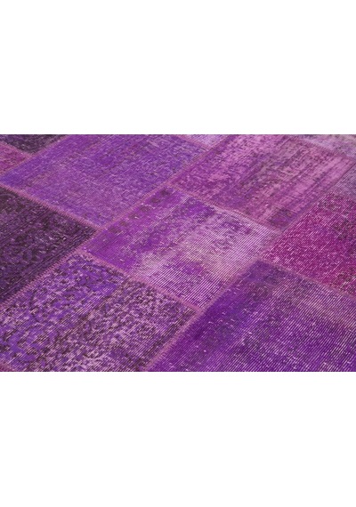Bespoky Mor Geometrik Eskitme Patchwork Salon Halısı El Dokuma