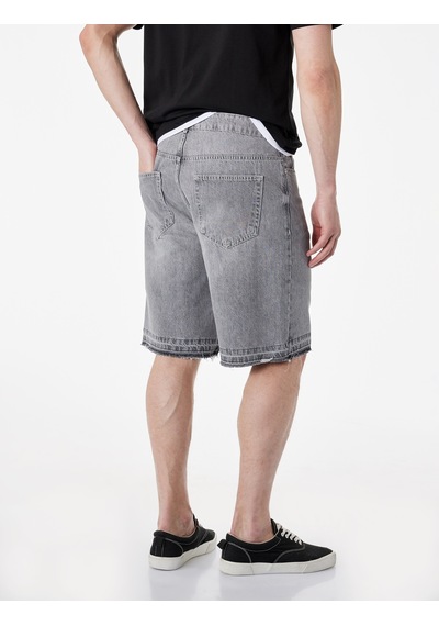 Koton Normal Bel Pamuklu Pis Paça Straight Fit Bermuda Jean Şort Gri 6sam40376nd