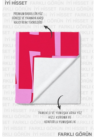 Yazı Temalı Pembe Plaj Havlusu - Minimalist Fuşya Tipografik Havuz Deniz Banyo Sahil Örtüsü Dalgın Yakamoz