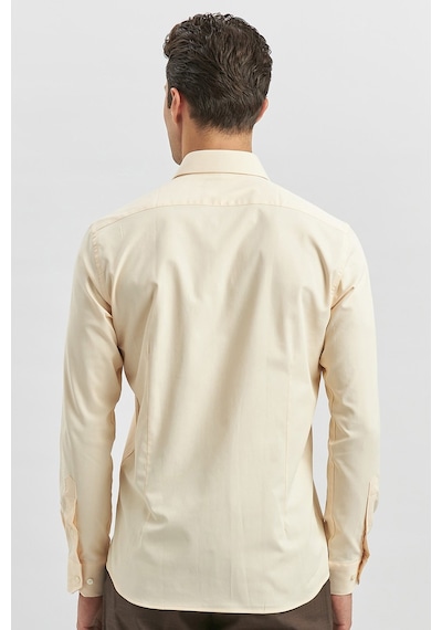 İmza Açık Bej Uzun Kol Düz Bez Ayağı 032 Sert Yaka Classic Slim Fit Gömlek 1004240334 Açık Bej