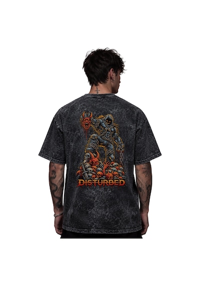 Disturbed Rock Metal Müzik Grubu Baskılı Unisex Oversize Eskitme Siyah