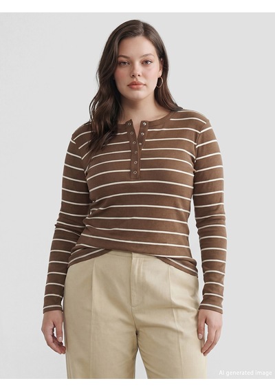 Lcw Everyday Kahverengi Bisiklet Yaka Çizgili Kadın Body