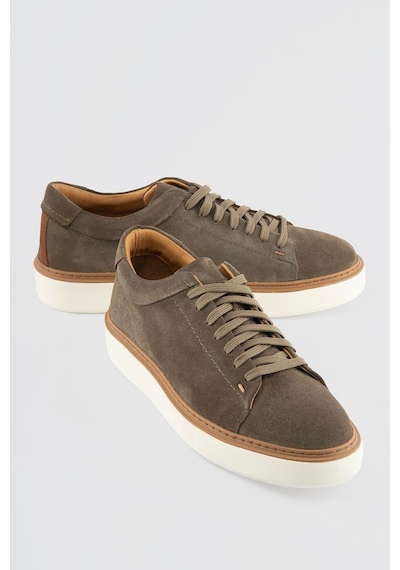 Erkek Hakiki Deri Süet Sneaker Haki Arel Haki