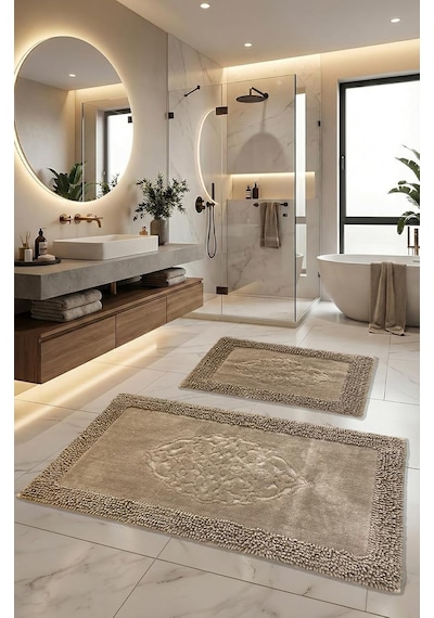 Pamukkent Süper Emici 2'li%100 Pamuk Ultra Lüks Banyo Paspası Seti 60x100 Cm Ve 50x60 Cm Koyu Kahverengi Diğer
