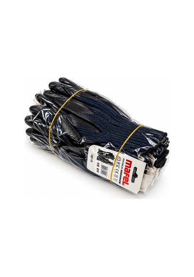 12 Adet Zebra Mavi Siyah No 10 Xl Nitril İşçi Eldiven Poşetli Ambalaj Kesilme Direnç 5705